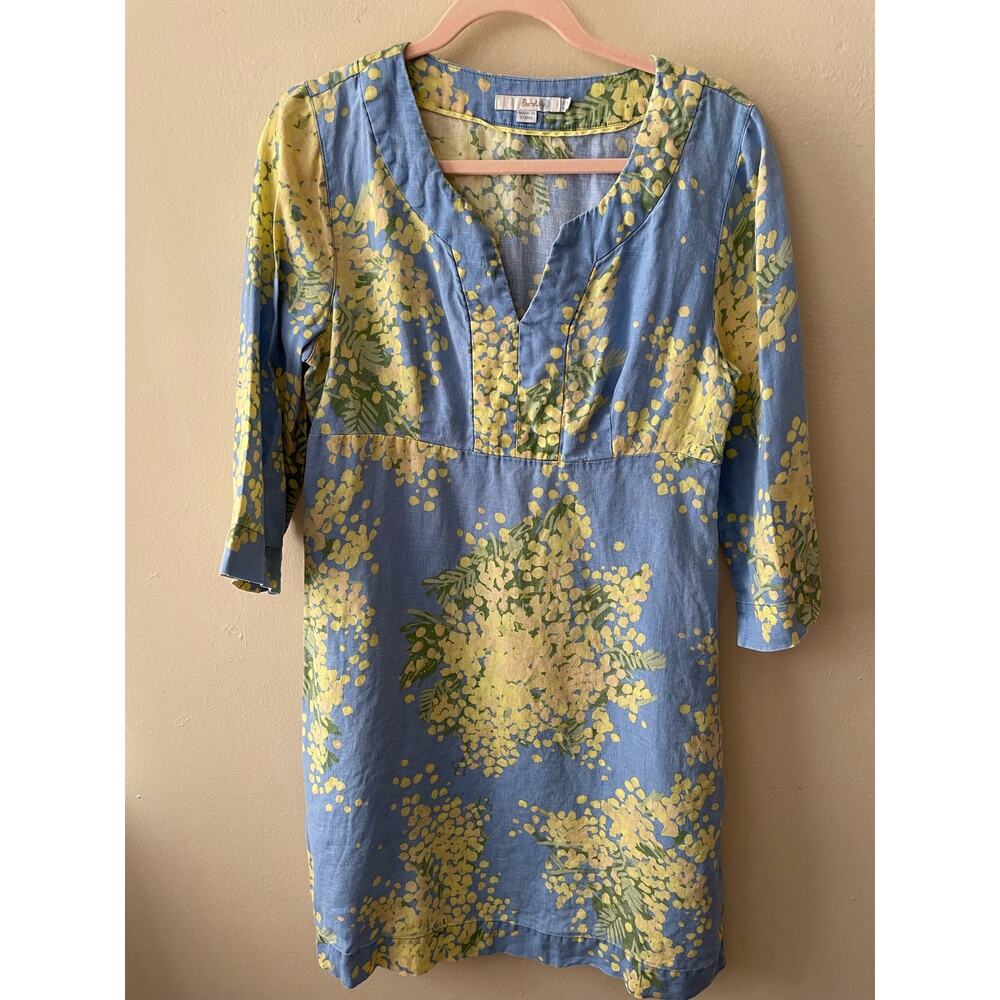 Blue & Yellow Floral Linen Dress by Boden Size 10